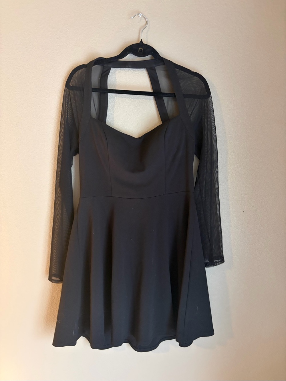 City Studio Black Long-Sleeve Mesh Fit & Flare Dress